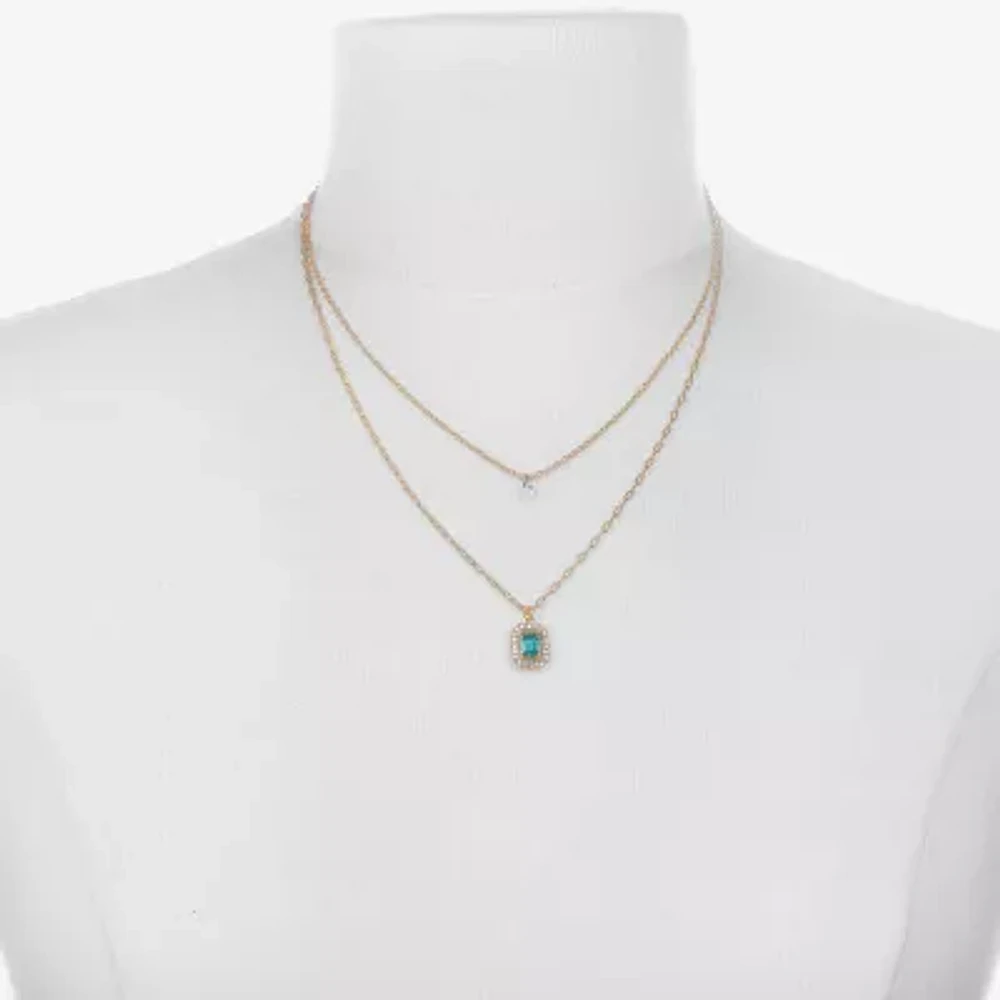 Bijoux Bar Delicates Gold Tone Glass 16 Inch Link Rectangular Strand Necklace