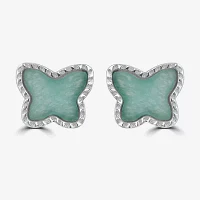 Silver Treasures Genuine Stone Amazonite Sterling Silver 10.4mm Butterfly Stud Earrings