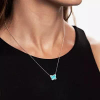 Silver Treasures Genuine Stone Amazonite Sterling Silver 18 Inch Rolo Butterfly Pendant Necklace