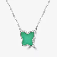 Silver Treasures Genuine Stone Amazonite Sterling Silver 18 Inch Rolo Butterfly Pendant Necklace