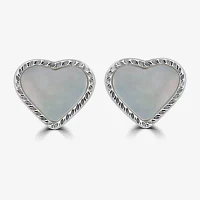 Silver Treasures Genuine Stone Mother Of Pearl Sterling Silver 10mm Heart Stud Earrings