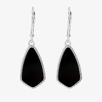 Silver Treasures Genuine Stone Onyx Sterling Silver Drop Earrings