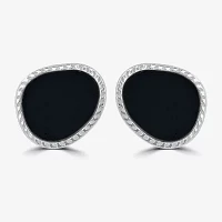 Silver Treasures Genuine Stone Onyx Sterling Silver 12mm Oval Stud Earrings