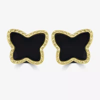 Silver Treasures Genuine Stone Onyx 14K Gold Over Silver 10mm Butterfly Stud Earrings