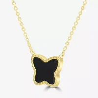 Silver Treasures Genuine Stone Onyx 14K Gold Over Silver 18 Inch Rolo Butterfly Pendant Necklace