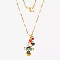 Disney Classics Womens Red Crystal 18K Gold Over Brass Bow 18 Inch Pendant Necklace