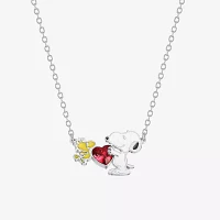 Woodstock Crystal Pure Silver Over Brass 18 Inch Cable Heart Peanuts Snoopy Pendant Necklace