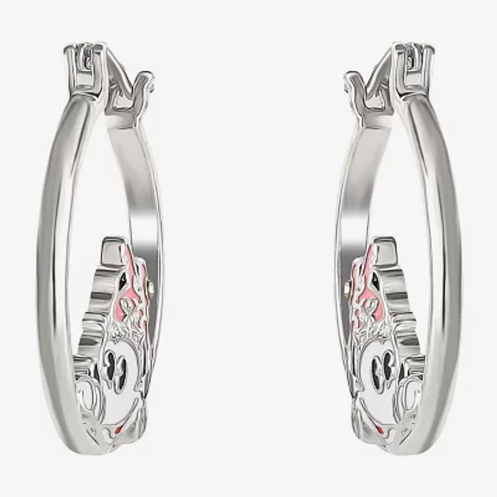 Disney Classics Crystal Pure Silver Over Brass Bow Minnie Mouse Hoop Earrings