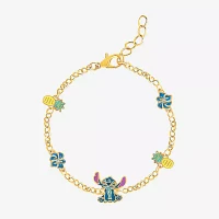 Disney Classics Crystal 18K Gold Over Brass 7.5 Inch Cable Flower Stitch Charm Bracelet