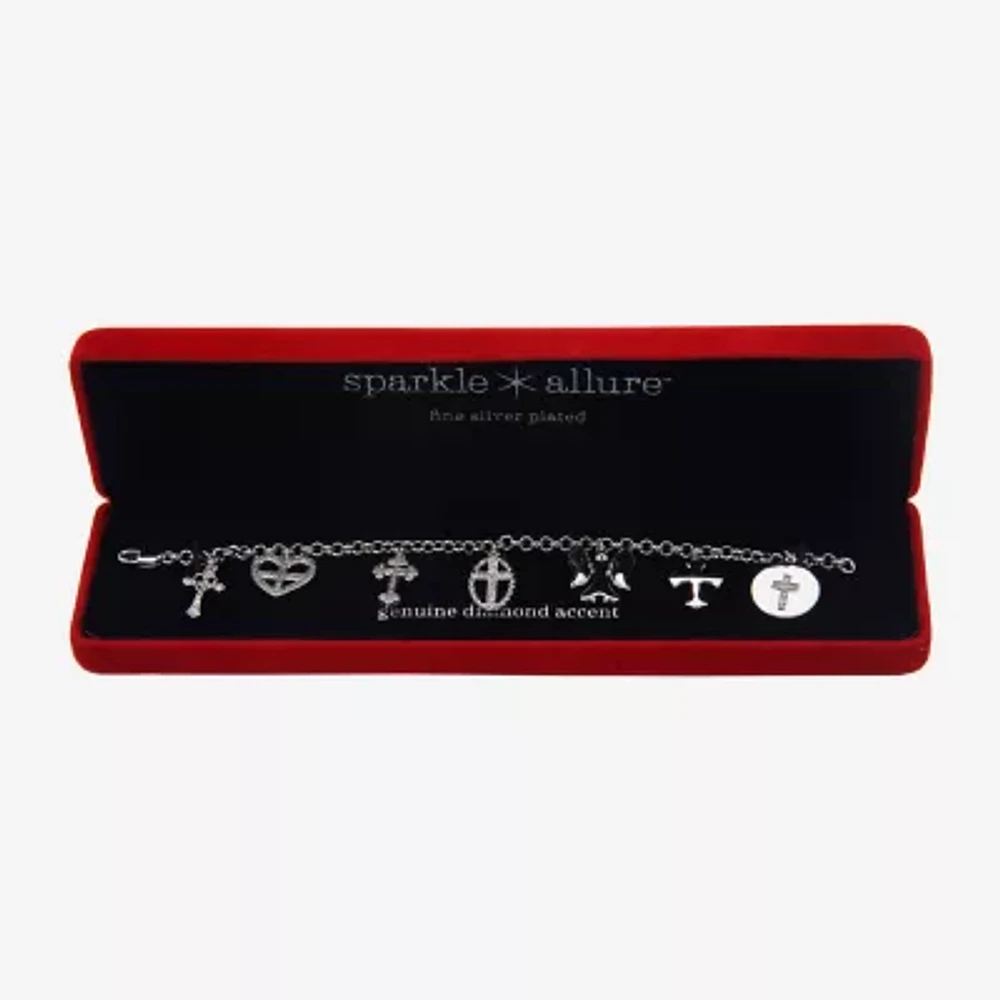 Sparkle Allure Diamond Accent 7.25 Inch Angel Cross Heart Charm Bracelet
