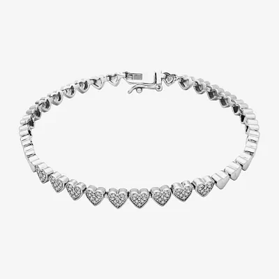 Sparkle Allure Natural Diamond Accent Silver Tone Heart 7.25 Inch Tennis Bracelet