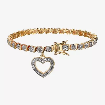 Sparkle Allure Natural Diamond Accent Gold Tone Heart 7.25 Inch Tennis Bracelet