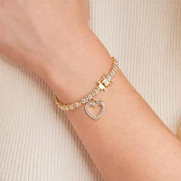 Sparkle Allure Natural Diamond Accent Gold Tone Heart 7.25 Inch Tennis Bracelet