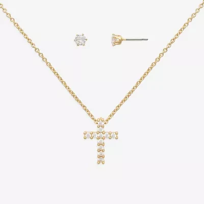 Mixit Hypoallergenic Gold Tone 2-pc. Cubic Zirconia Cross Jewelry Set