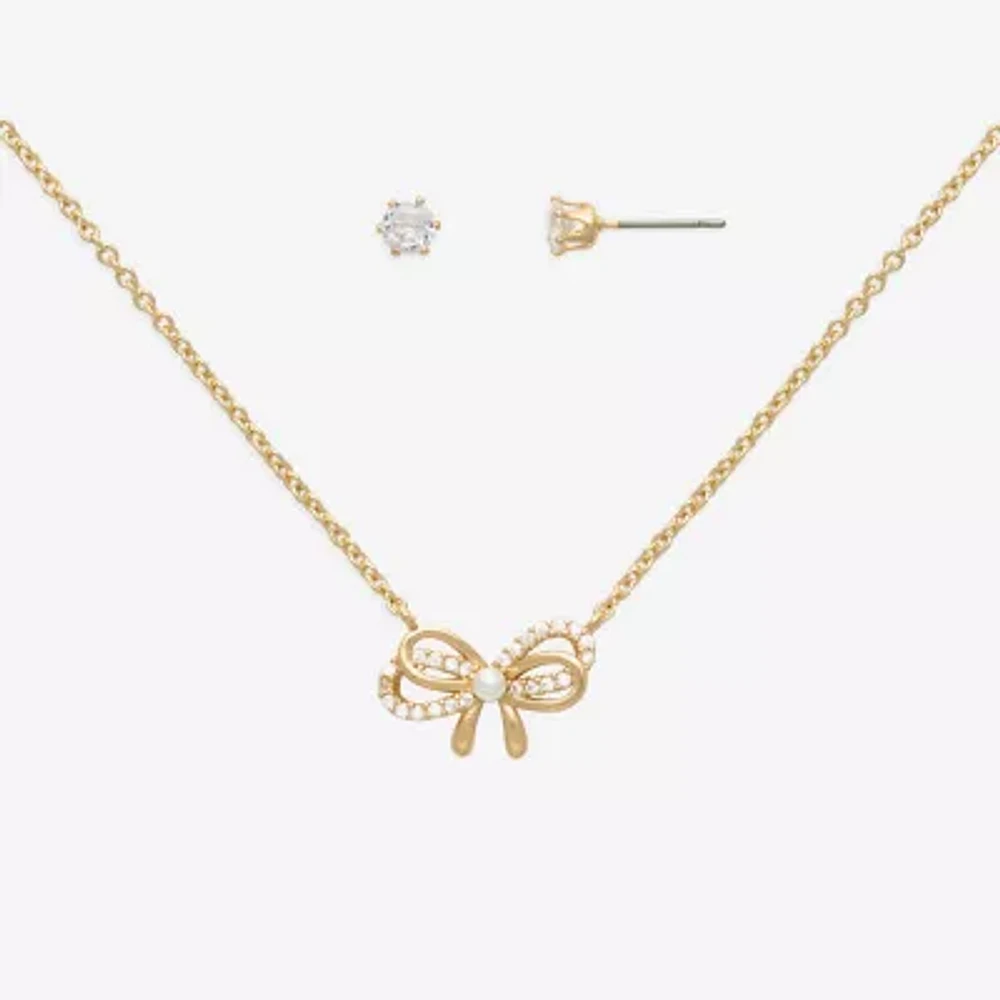 Mixit Hypoallergenic Gold Tone 2-pc. Cubic Zirconia Bow Jewelry Set