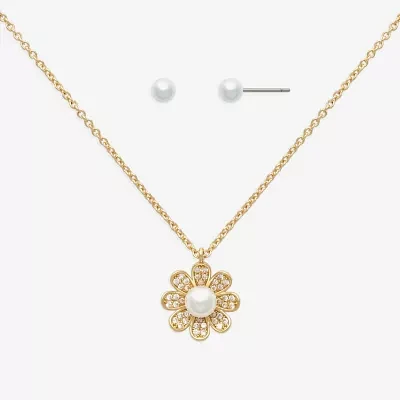 Mixit Hypoallergenic Gold Tone 2-pc. Cubic Zirconia Simulated Pearl Flower Jewelry Set