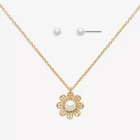 Mixit Hypoallergenic Gold Tone 2-pc. Cubic Zirconia Simulated Pearl Flower Jewelry Set