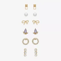 Mixit Hypoallergenic Gold Tone 6 Pair Cubic Zirconia Simulated Pearl Bow Earring Set