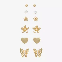 Mixit Hypoallergenic Gold Tone 6 Pair Cubic Zirconia Butterfly Flower Heart Earring Set