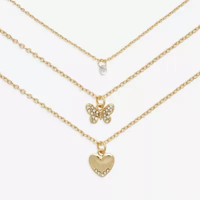 Mixit Hypoallergenic Gold Tone 3-pc. Cubic Zirconia 18 Inch Cable Butterfly Heart Necklace Set