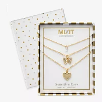 Mixit Hypoallergenic Gold Tone 3-pc. Cubic Zirconia 18 Inch Cable Butterfly Necklace Set