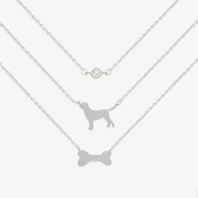 Mixit Hypoallergenic Silver Tone Dog Bone 3-pc. Cubic Zirconia 18 Inch Cable Necklace Set