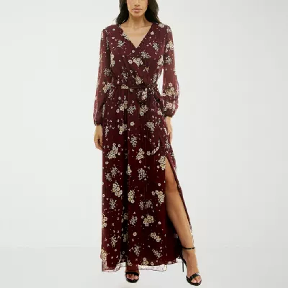 Premier Amour Womens Long Sleeve Floral Maxi Dress