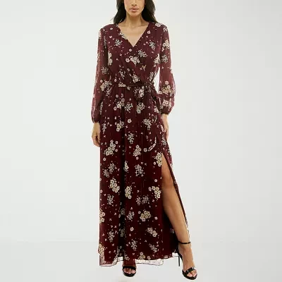 Premier Amour Womens Long Sleeve Floral Maxi Dress