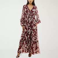 Premier Amour Womens Long Sleeve Floral Maxi Dress