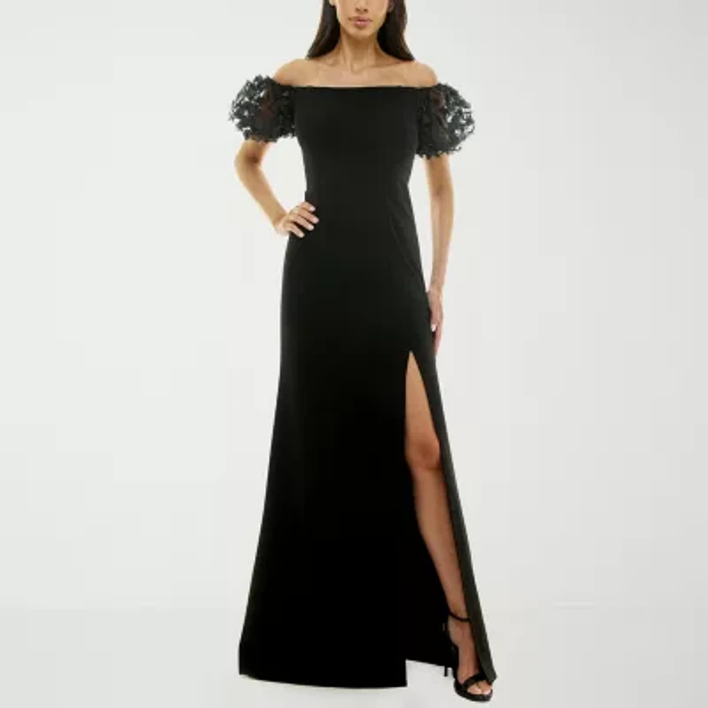 Premier Amour Off The Shoulder Womens Short Sleeve Evening Gown