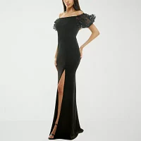 Premier Amour Off The Shoulder Womens Short Sleeve Evening Gown