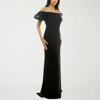 Premier Amour Off The Shoulder Womens Short Sleeve Evening Gown