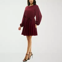 Premier Amour Womens Long Sleeve Fit + Flare Dress