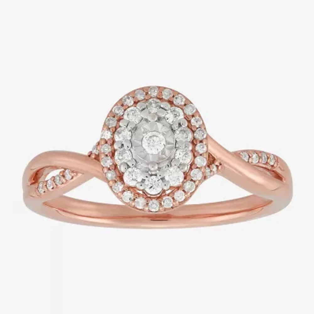 Womens 1/4 CT. T.W. Natural White Diamond 10K Rose Gold Halo Engagement Ring