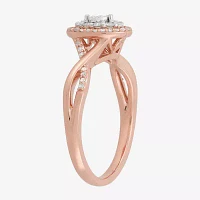 Womens 1/4 CT. T.W. Natural White Diamond 10K Rose Gold Halo Engagement Ring