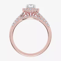 (G-H / Si1-Si2) Womens 7/8 CT. T.W. Lab Grown White Diamond 10K Rose Gold Cushion Side Stone Halo Bridal Set