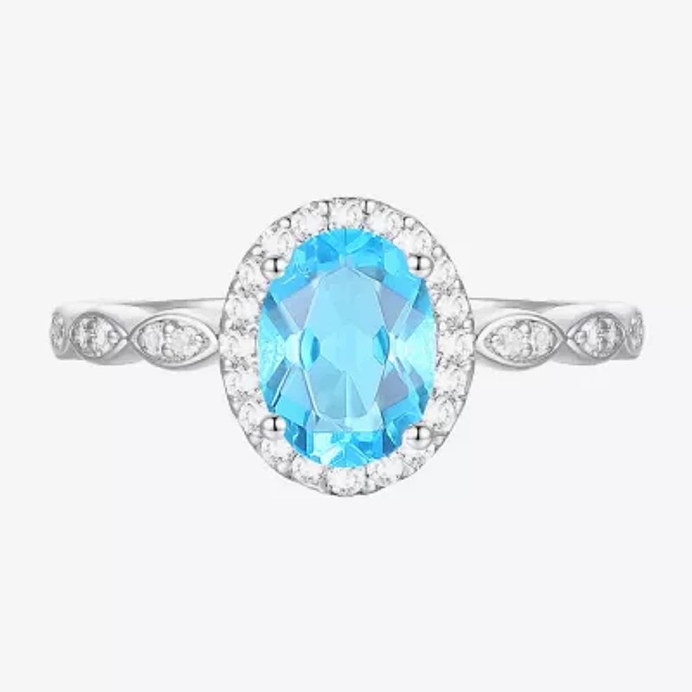 Yes, Please! Womens Genuine Blue Topaz Sterling Silver Oval Cocktail Ring