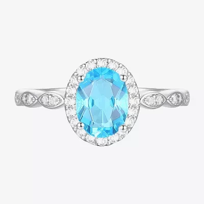 Yes, Please! Womens Genuine Blue Topaz Sterling Silver Oval Cocktail Ring