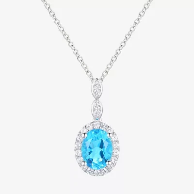 Yes, Please! Womens Genuine Blue Topaz Sterling Silver Oval Pendant Necklace