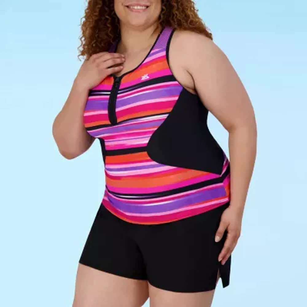 ZeroXposur Striped Tankini Swimsuit Top Plus