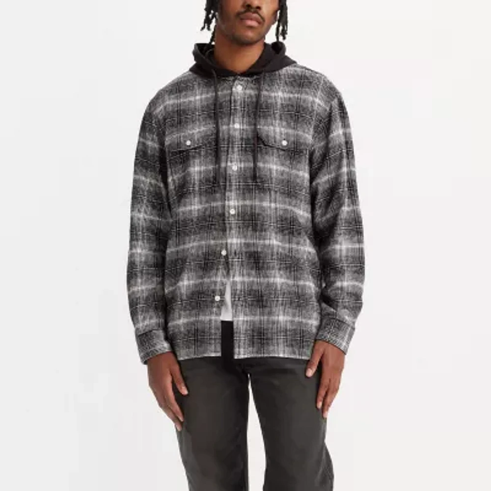 Levi's Mens Long Sleeve Flannel Hooded Button-Down Shirt