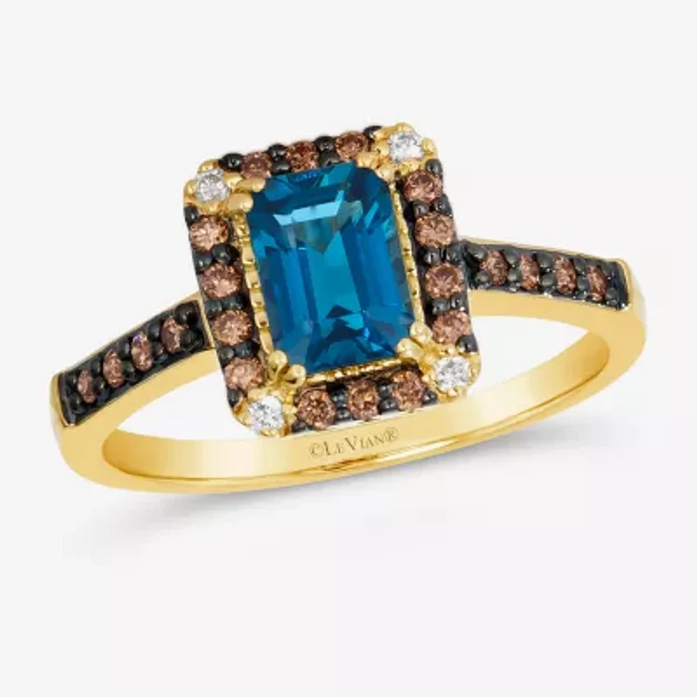 Le Vian® Ring featuring Deep Sea Blue Topaz™ Chocolate Diamonds® Nude Diamonds™ set 14K Honey Gold™