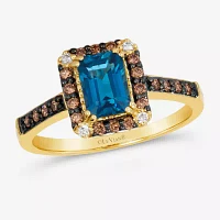 Le Vian® Ring featuring Deep Sea Blue Topaz™ Chocolate Diamonds® Nude Diamonds™ set in 14K Honey Gold