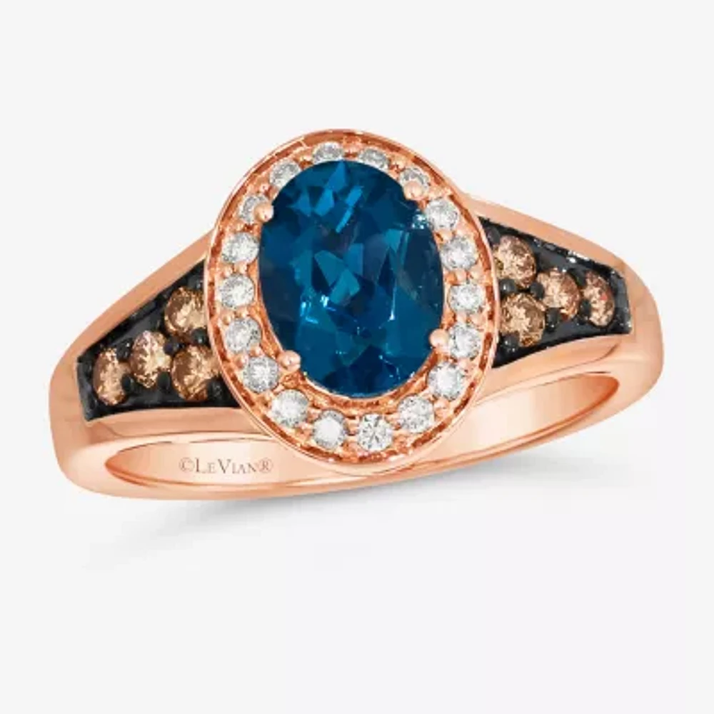 Le Vian® Ring featuring Deep Sea Blue Topaz™ Chocolate Diamonds® Nude Diamonds™ set in 14K Strawberry Gold®