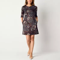 Jessica Howard Womens 3/4 Sleeve Paisley Shift Dress