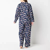 Liz Claiborne Womens Plus Flannel Long Sleeve 2-pc. Pant Pajama Set