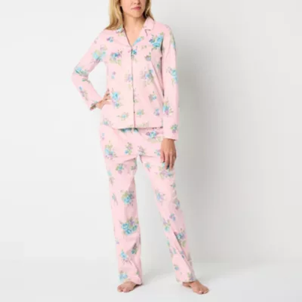 Adonna Womens Fleece Long Sleeve 2-pc. Pant Pajama Set