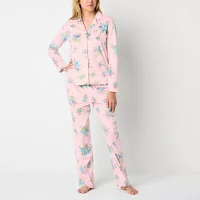 Adonna Womens Fleece Long Sleeve 2-pc. Pant Pajama Set