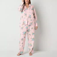 Adonna Womens Plus Fleece Long Sleeve 2-pc. Pant Pajama Set