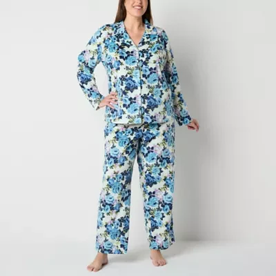 Adonna Womens Plus Fleece Long Sleeve 2-pc. Pant Pajama Set